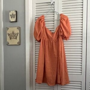 Puff sleeve orange dress